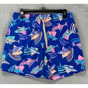 Chubbies Swim Trunks Mens Small Blue Daddy Shark Drawstring Lined Swimwear NEW